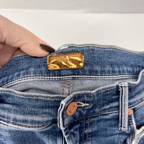 MOTHER Stunner Zip Ankle Step Fray Light Blue Skinny Jeans - Picture 4 of 7